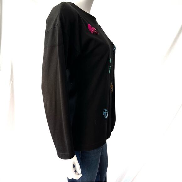 CHAUS PETITES Vintage Black Sequin Number Knit Top Teacher Small - Picture 6 of 8